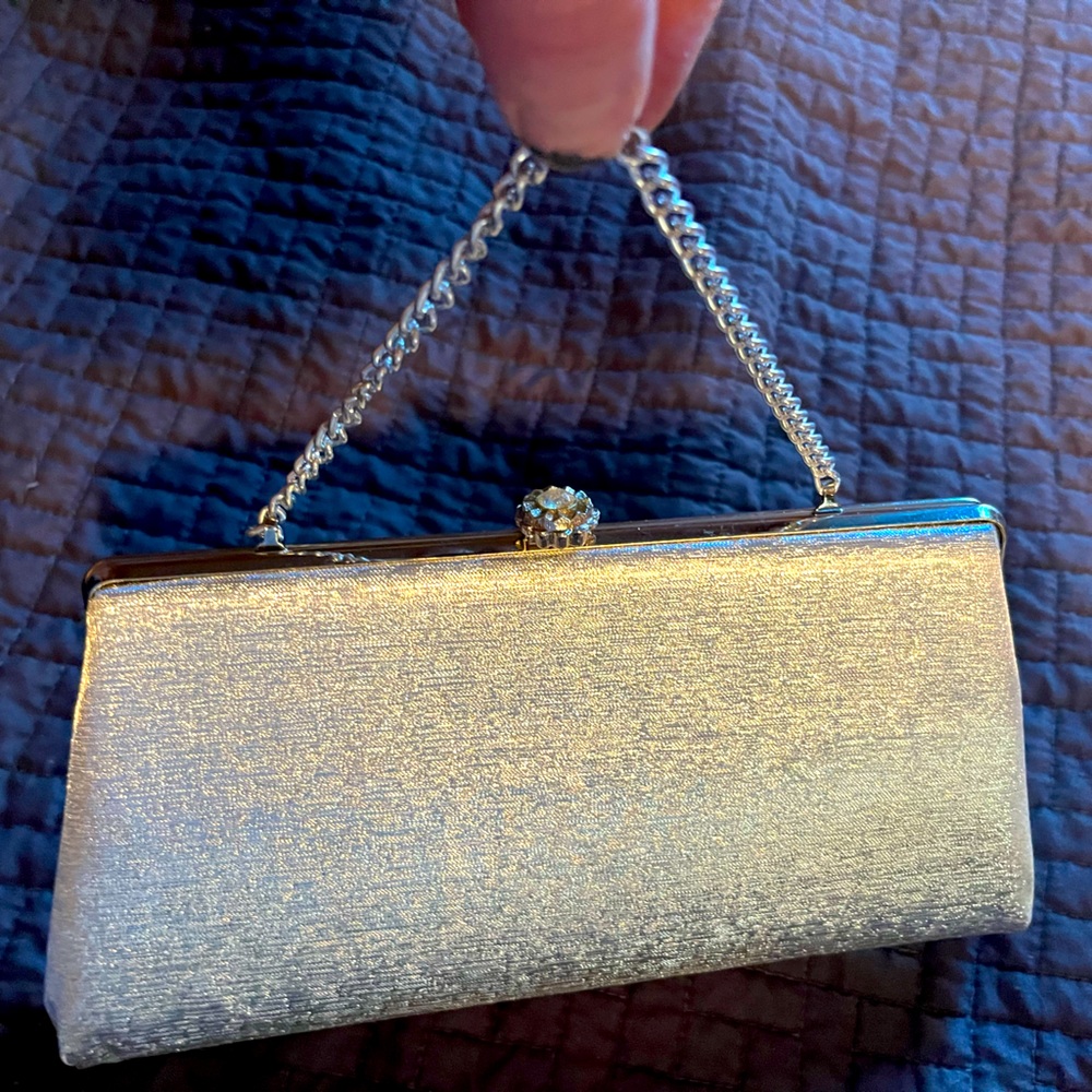 Silver formal clutch with strap